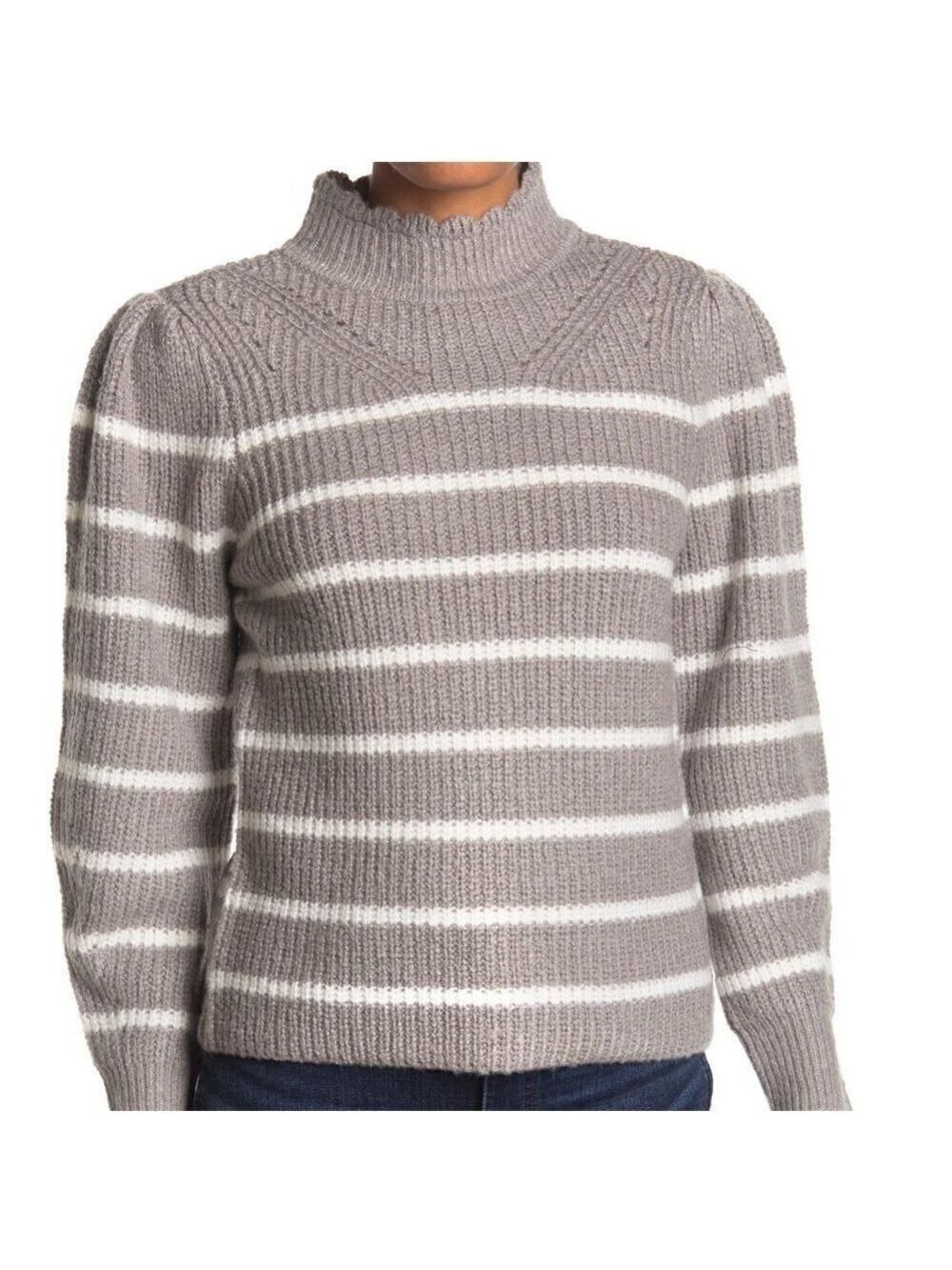 𝅺FEMME By Design BNWOT Scalloped Mock Neck Striped Sweater Small